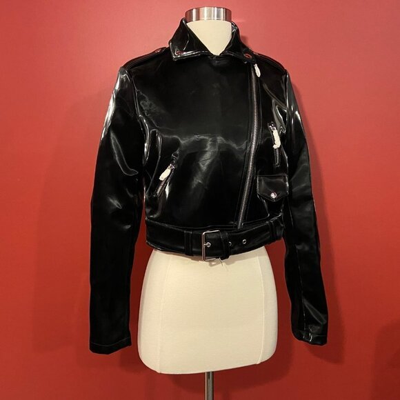 Azalea Wang Women's Black Polyurethane Doja Jacket - Juniors Size Large - NWOT - Picture 1 of 6